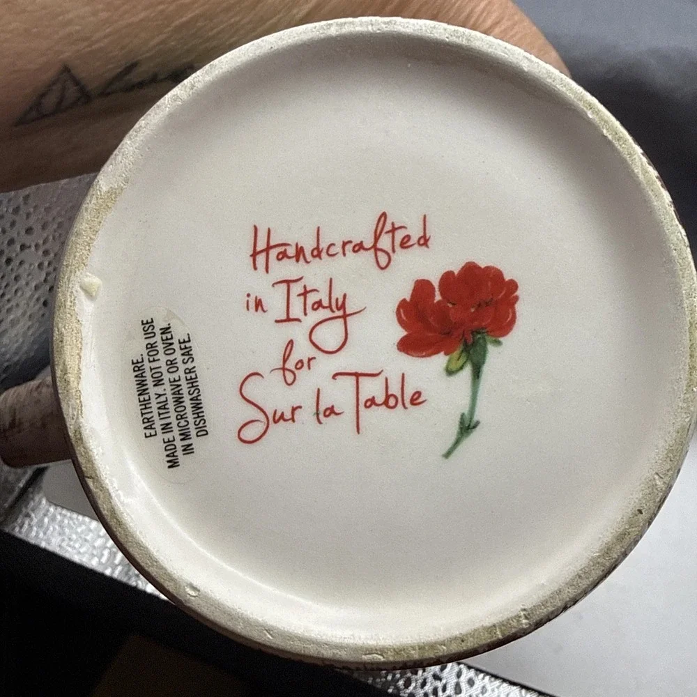 Sur La Table  Hand Painted Floral Design Italy CAPRI Mug Holds 12 ounces